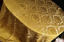 RIESIGE ALTE SEIDENBROKAT GARDINE WEISSGOLDEN 245x250CM