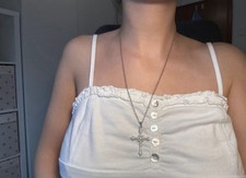 Halskette Kreuz Anhänger Strass Steinchen silber