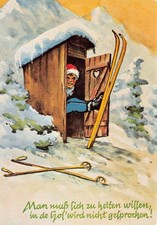Postkarte Humor Skifahrer im