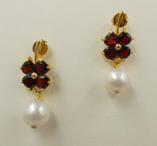 Perle,  Granat - Ohrringe