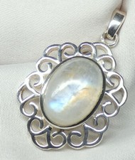 ? Regenbogen Mondstein 925 Silber Anhänger ? Blau Gold Schimmer • NEU ?