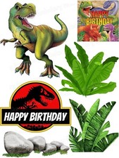 Dinosaurier Tortenbild Party Deko Geburtstag neu Jurassic T-Rex essbar Blätter