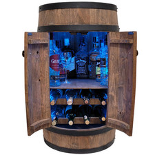Holzfass-Bar mit Tür und Regal, zwei Weinliegen, LED-RGB-Beleuchtung Minibar