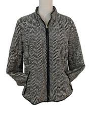 Peter Hahn Übergangsjacke Baumwolle Seide Fischgrät Schwarz-Weiß Gr 42 Neuwertig