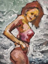 Ölbild Frau Meer Akt Bunt