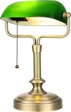 Banker Schreibtischlampe, Glasschatten Vintage Lampe mit Pull Kettenschalter