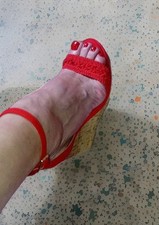 Kork Keilabsatz Sommer Sandalette Gr.36 Rot NEU