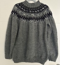 Norweger Pullover grau gestrickt aus Schurwolle Gr. 56 / XL * Handarbeit neu *