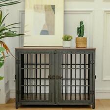 Hundekäfig Holz Hundebox Metall Gitterbox Beistelltisch 4Türen Verbindbar Stabil
