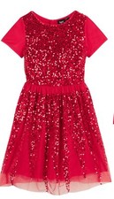 Festliches Kleid mit Pailletten Gr. 128 Rot Mädchenkleid Mini-Dress Neu TF*