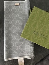 Gucci GG Monogram Cashmere Wolle Schal Grau/Beige
