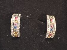 Ohrringe Silber 925,  Klappcreolen,Saphire, Gelb,Grün,Blau,Orange,Rosa, Zirkone