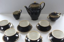 Mokkaservice 6 Personen Echt Kobalt mit Goldringen  von Lindner 15 Teile