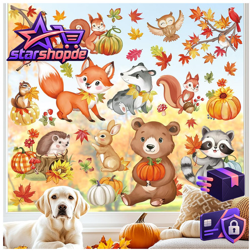 Fensterbilder herbst waldtiere - herbst,