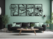 3er set Blumen Wanddeko, Lotus Blume Wanddekoration aus Holz, 3D Wall Art