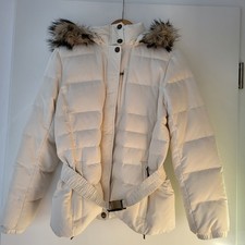 Daunenjacke von Land's End mit abnehmbarer Kunstfell-Kapuze Größe M creme-weiß