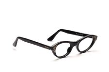 Vintage 50er Jahre Cat Eye Brille Schwarz mit Strass Selecta KuDamm 44-20 EG2