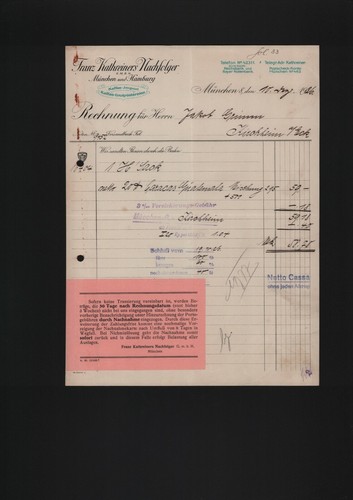 München rechnung 1926 franz - mÜnchen,,