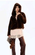 Pelzjacke braun mit kapuze neu - braun,