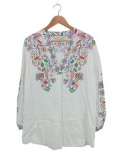 BODEN Leinenbluse Damen Bluse Gr. DE 40 weiß-grün-pink Casual-Look