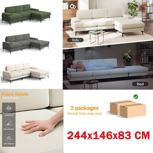 244cm chenille sitzer sofa - 244cm, 3-sitzer
