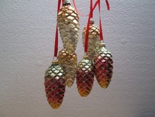 Baumschmuck Christbaum  6 Tannenzapfen gold und rot / gold Glitzer 10cm