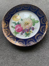 Teller GLORIA Fine Porzellan Bavaria Bayreuth mit Rand blau gold Blumen