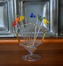 Vintage Lauscha 6 mundgeblasene Bowlespieße - Frucht aus Glas / DDR mit Ständer