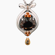 Clip Anhänger mit großem Rauchquarz, Citrin und Diamanten, in 925er/ rhodiniert 