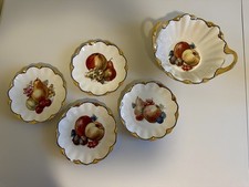 Weimarer Porzellan Zierteller und Zierschüssel 5-teilig Marga Goldrand Obstmotiv