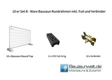 10 Stk Bauzaun B-Ware - Rundrahmen 3,5 x 2,00 m  - PVC- Fuß  +Verbinder im Set