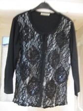 3/4-Arm-Cardigan mit Spitze und Pailetten "CHRISTINA" schwarz, Gr.XL/XXL, f. NEU