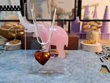 Ketten Anhänger Edelstahl, Bernstein Herzform mit Einschlüssen & Edelstahl Kette