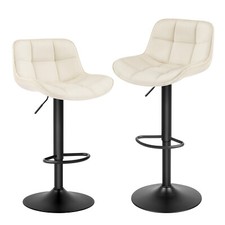2x 360° Barstuhl Barhocker mit Rückenlehne Fußstütze höhenverstellbar Samt Creme