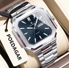 Luxus Herren Armbanduhr Rechteck Herrenuhr Edelstahl Quarzuhr Datum