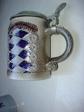 alter Bierkrug Humpen 0,5 l mit Zinn-Deckel, Merkelbach