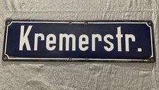Alt Strassenschild Kremerstr. Emaille Schild 70er Jahre Kremer 70x20 cm