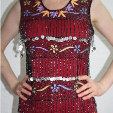 Oberteil Perlen Münzen Damen Top 38 40 Bauchtanz Party Karneval Shirt rot 2