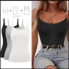 Damen Unterhemd BH-Hemd Vest Eingebauter BH Bügelloser Gepolstert Tank Tops