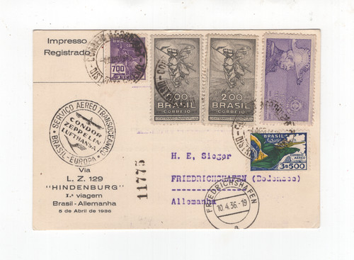 1936 brasilien zeppelin 129 - zeppelin, lz