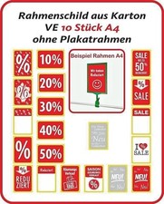 Hinweisschilder A4, SALE, Reduziert, Prozente, Rahmen, Aufsteller, Neu
