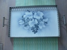 Jugendstil Tablett, Porzellan / Metall, 43 x 27 cm