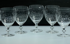 Theresienthal 5 Wein Gläser  Handfertigung Vogelmotiv Radgravur Vintage