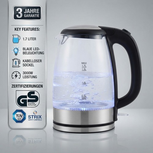 Glas wasserkocher 3000w - 1.7l,