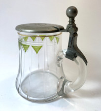 Antiker Jugendstil Bierkrug Glas 1915 Zinndeckel Zunft Klempner Handwerk Innung!
