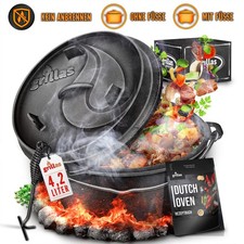 grillas® Dutch Oven Set Deckelheber BBQ Gusseisen Feuertopf Gusstopf Schmortopf