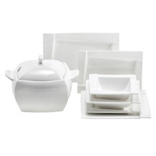 Tafelservice Geschirrset Porzellan 12 Personen 42 tlg. Teller Suppenterinne Weiß