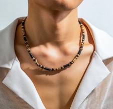 HERRENKETTE MODESCHMUCK HOLZ PERLEN BRAUN SCHWARZ SURFER  45 CM