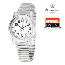 St. Leonhard Sprechende Seniorenuhr mit Funk und Solar, versilbert
