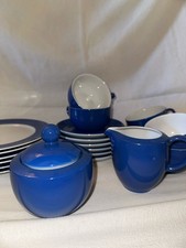 Schönes Kuchen Service Weiß mit Breitem Blauen Rand Von TCM